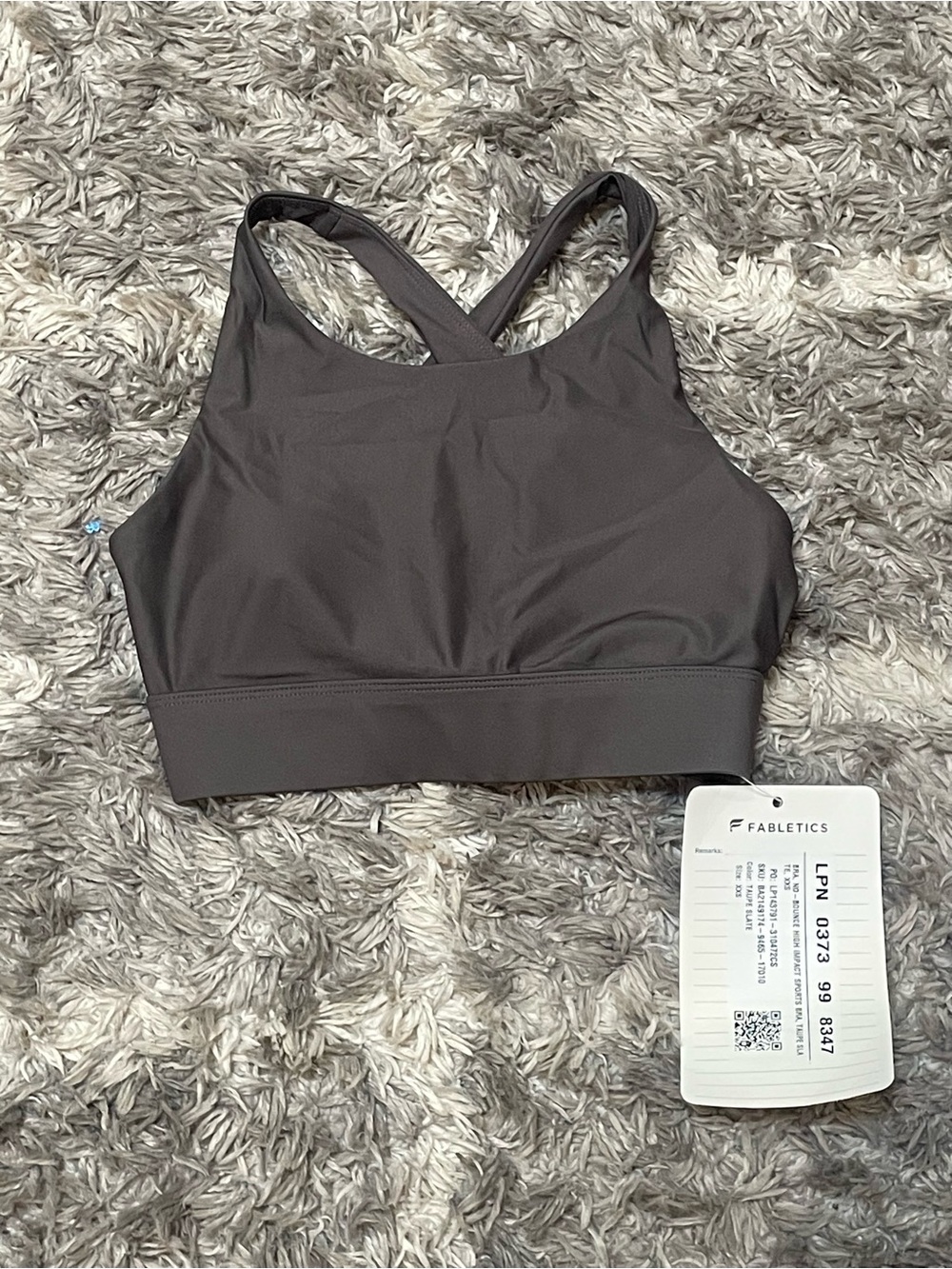 Fabletics No-Bounce High Impact Sports Bra Taupe Slate XXS